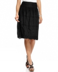 Eye-catching eyelet designs on this Jones New York Signature petite A-line skirt creates a modern yet feminine look. Eye-catching eyelet designs on this Jones New York Signature petite A-line skirt creates a modern yet feminine look.
