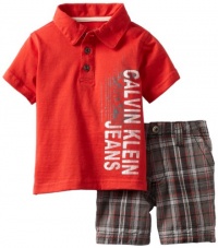 Calvin Klein Baby-boys Infant Polo Shirt With Plaided Shorts, Red, 18 Months Calvin Klein Baby-boys Infant Polo Shirt With Plaided Shorts, Red, 18 Months