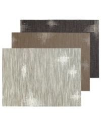 A chic backdrop for modern dining, the Chilewich Kyoto placemat is woven in cool neutrals with an artsy, asymmetrical pattern. Reverse it for the inverse – and equally stylish – design. A chic backdrop for modern dining, the Chilewich Kyoto placemat is woven in cool neutrals with an artsy, asymmetrical pattern. Reverse it for the inverse – and equally stylish – design.