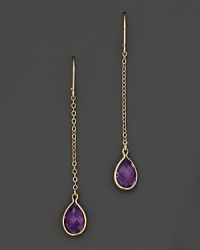 A graceful single drop earring rendered with blushing amethyst on yellow gold.