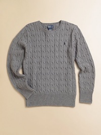 A classic long-sleeved crewneck sweater is rendered in ultra-soft cabled cotton.CrewneckLong sleevesPullover styleCottonMachine washImported A classic long-sleeved crewneck sweater is rendered in ultra-soft cabled cotton.CrewneckLong sleevesPullover styleCottonMachine washImported