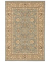 A beautiful robin's egg blue field gives this area rug it absorbing appeal. Covered in ornate floral imagery, this traditional-style piece makes an impact in every room.