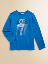 An ultra-soft, long-sleeved cotton tee is adorned with logo print for sporty style.Ribbed crewneckLong sleevesFront logo designPullover styleCottonMachine washImported An ultra-soft, long-sleeved cotton tee is adorned with logo print for sporty style.Ribbed crewneckLong sleevesFront logo designPullover styleCottonMachine washImported