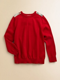 The classic cotton crewneck goes beyond basic with the addition of knit check patches at the shoulders.Ribbed crewneckCheck shoulder patchesLong sleeves with ribbed cuffsRibbed hemCottonHand washImported The classic cotton crewneck goes beyond basic with the addition of knit check patches at the shoulders.Ribbed crewneckCheck shoulder patchesLong sleeves with ribbed cuffsRibbed hemCottonHand washImported