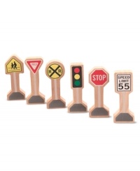 The six wooden traffic signs in this set are here to bring order to Whittle World! Add them to any Whittle World wooden play set, or use them on their own as whimsical manipulatives and inspiring play pieces. Each one is made of solid wood and printed with bright, cheerful artwork.