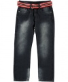 Sean John Check Mark Belted Skinny Jeans (Sizes 4 - 7) - navy wash, 7
