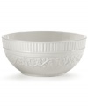 A little bit country. Made for the rigors of daily use but with an embossed design that's entirely graceful, the American Countryside cereal bowl from Mikasa promises well-balanced dining in classic white stoneware.