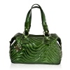 Valentino Orlandi Italian Designer Emerald Green Wavy Patent Leather Large Bowling Bag