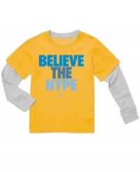 Let everyone know he's the real deal with this graphic shirt from Nike. Let everyone know he's the real deal with this graphic shirt from Nike.