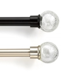 Evoking antique-inspired charm for contemporary window design, the Crackle Glass drapery rod adds a touch of intrigue to virtually any style window treatments. Choose from black or silver finish to best complement your window decor. Evoking antique-inspired charm for contemporary window design, the Crackle Glass drapery rod adds a touch of intrigue to virtually any style window treatments. Choose from black or silver finish to best complement your window decor.