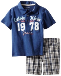 Calvin Klein Boys 2-7 2 Piece Polo Shirt With Plaided Short, Blue, 3T Calvin Klein Boys 2-7 2 Piece Polo Shirt With Plaided Short, Blue, 3T
