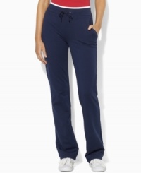Perfect for casual lounging and workouts alike, Lauren by Ralph Lauren's sleek athletic pant is designed from a stretch cotton-blend for comfort and ease of movement. Perfect for casual lounging and workouts alike, Lauren by Ralph Lauren's sleek athletic pant is designed from a stretch cotton-blend for comfort and ease of movement.