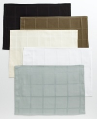 Set your table with the Satin Band placemat for modern elegance. A checkerboard pattern made of satin bands creates subtle graphic sophistication. From Calvin Klein. (Clearance) Set your table with the Satin Band placemat for modern elegance. A checkerboard pattern made of satin bands creates subtle graphic sophistication. From Calvin Klein. (Clearance)