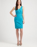 Designed to flatter, this stylish sheath features a feminine neckline, ruched waist and classic Princess seams. V-neckSleevelessRuched centerPrincess seamsConcealed back zipperWaist dartsAbout 23 from natural waist67% cotton/28% polyester/5% elastaneDry cleanImported Model shown is 5'10 (177cm) wearing US size 4. OUR FIT MODEL RECOMMENDS ordering true size. 