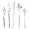 This elegant flatware service includes an eight, five-piece place setting plus one serving spoon, one pierced serving spoon, one cold meat fork, one gravy ladle and one butter knife.