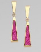 This chic style boasts boldly colored lizard skin inlays in 14k goldplated linear drops. Lizard skin14k goldplated white metal alloyDrop, about 2Post backMade in USA