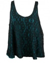 Aqua Womens Teal Lined Black Floral Lace Overlay Scoop Tank Top L