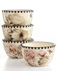 Like the manicured gardens of Paris, Marche de Fleurs bowls set a picture-perfect scene for an afternoon treat, romantic dinners and everything in between. Charming bistro style and romantic blooms embellish durable earthenware. Like the manicured gardens of Paris, Marche de Fleurs bowls set a picture-perfect scene for an afternoon treat, romantic dinners and everything in between. Charming bistro style and romantic blooms embellish durable earthenware.