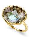 Stylishly stunning. Studio Silver's ring is set in 18k gold over sterling silver with a labradorite stone (8-1/4 ct. t.w.) adding an elegant touch. Approximate stone size: 3/4 inch x 5/8 inch. Size 7 and 8.