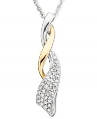 A ribbon of luxurious round-cut diamonds (1/5 ct. t.w.) intertwines with a stream of 14k gold in this beautiful two-tone pendant. Approximate length: 18 inches. Approximate drop: 1 inch. A ribbon of luxurious round-cut diamonds (1/5 ct. t.w.) intertwines with a stream of 14k gold in this beautiful two-tone pendant. Approximate length: 18 inches. Approximate drop: 1 inch.