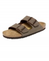 Classic Birkenstock style, classic Birkenstock comfort: this Arizona sandal features Birkibuc -- a textured material made of acrylic and polyamide felt fibers -- for the look and feel of velvety nubuck.