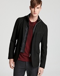 The faux vest insert adds versatility to this already dapper sport coat from Burberry Brit, perfect for casual dressed-up affairs. The faux vest insert adds versatility to this already dapper sport coat from Burberry Brit, perfect for casual dressed-up affairs.