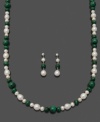 Fluid, flattering earth tones compliment every look. This gorgeous necklace and earrings set features cultured freshwater pearl (5-8 mm) and malachite (6-8 mm) set in sterling silver. Necklace measures approximately 18 inches. Earring drop measures approximately 1-1/2 inches.