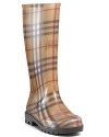 Look stylish on those rainy days in these tall check rain boots.