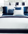 Fall into soft blue with Indigo Modern bedding from Lauren Ralph Lauren. The ombré patterned duvet cover features a rich blue gradient ground over cotton. The stripe duvet cover features white dobby fabric comprised of natural linen that is woven into a classic stripe pattern. Coordinate with accents from either collection for a pure oasis of calming design. (Clearance)