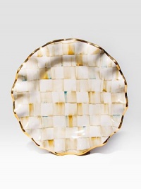 An extraordinary addition to your place setting, this one-of-a-kind masterpiece features hand-painted terra cotta with color-dragged checks and golden trim.Ceramic with golden lustre11 diam.Hand washMade in the USA An extraordinary addition to your place setting, this one-of-a-kind masterpiece features hand-painted terra cotta with color-dragged checks and golden trim.Ceramic with golden lustre11 diam.Hand washMade in the USA