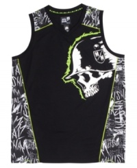 Attack the block. This graphic sleeveless shirt from Metal Mulisha gets you ready to enlist. Attack the block. This graphic sleeveless shirt from Metal Mulisha gets you ready to enlist.