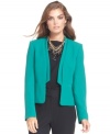 Bright teal wakes up a boardroom. Nine West's menswear-inspired blazer might borrow from the boys, but the look is all-woman.