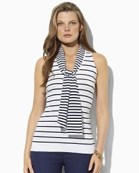 Rendered in soft jersey-knit cotton with a hint of stretch, the Faletta V-neck top embodies nautical spirit with sleek stripes and a cozy attached scarf. Rendered in soft jersey-knit cotton with a hint of stretch, the Faletta V-neck top embodies nautical spirit with sleek stripes and a cozy attached scarf.