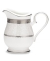Relive the imperial grandeur with Noritake Odessa Platinum fine bone china. This impeccably styled and crafted creamer boasts a regal profile and ornate detailing fit for a royal feast. Coordinate with table settings and a full range of accessories.