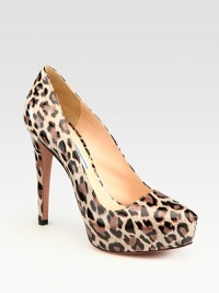 Leopard printed patent leather design with an internal platform. Self-covered heel, 4½ (115mm)Hidden platform, 1 (25mm)Compares to a 3½ heel (90mm)Leopard printed patent leather upperLeather lining and solePadded insoleMade in Italy Leopard printed patent leather design with an internal platform. Self-covered heel, 4½ (115mm)Hidden platform, 1 (25mm)Compares to a 3½ heel (90mm)Leopard printed patent leather upperLeather lining and solePadded insoleMade in Italy