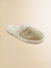 Slip into something glamorous and comfy, with a metallic knit front trimmed in fluffy faux shearling.Metallic knit upperFaux shearling trimSparkle signsture charm accentFaux shearling liningPadded insoleRubber composite soleImported Slip into something glamorous and comfy, with a metallic knit front trimmed in fluffy faux shearling.Metallic knit upperFaux shearling trimSparkle signsture charm accentFaux shearling liningPadded insoleRubber composite soleImported