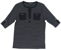 Lauren Ralph Lauren Women's Roll-Sleeve Striped Henley Top Lauren Ralph Lauren Women's Roll-Sleeve Striped Henley Top