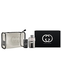 This two-piece set includes a 90 mL Eau de Toilette and 75 mL Deodorant Stick in a Guilty travel pouch. This two-piece set includes a 90 mL Eau de Toilette and 75 mL Deodorant Stick in a Guilty travel pouch.