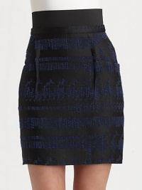 Graphically charged pattern and a wide, contrasting waistband join for a modern approach to the classic skirt. Elastic waistbandSlash pocketsExposed back zipperSilk liningAbout 21 long40% polyester/30% wool/15% cotton/11% viscose/2% polyamide/2% polyurethaneDry cleanImportedModel shown is 5'10 (177cm) wearing US size 2. Graphically charged pattern and a wide, contrasting waistband join for a modern approach to the classic skirt. Elastic waistbandSlash pocketsExposed back zipperSilk liningAbout 21 long40% polyester/30% wool/15% cotton/11% viscose/2% polyamide/2% polyurethaneDry cleanImportedModel shown is 5'10 (177cm) wearing US size 2.