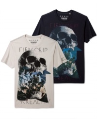 A cool skull graphic gives this Guess tee its edgy style. A cool skull graphic gives this Guess tee its edgy style.