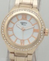 Geneva Quartz Chronograph-style Look White Dial Rhinestone on Bezel Rose Gold Metal Band