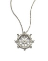 THE LOOKShip wheel pendant.46 tcw diamonds14k white gold settingLobster claspTHE MEASUREMENTPendant diameter, about 1Length, about 16ORIGINMade in USA