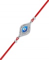 Keep good luck close by your side in Studio Silver's chic Evil Eye bracelet. A sterling silver charm with crystal accents hangs from a bright red cotton cord. Approximate length: 7-1/2 inches.