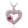 Contessa Bella Fancy Genuine 18k White Gold Plated Pink Swarovski Austrian Crystal Elements Beautiful Double Heart Women Charm Pendant Necklace Elegant Silver Color Crystal Fashion Jewelry