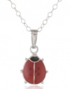 Sterling Silver Children's Red and Black Ladybug Pendant Necklace , 15