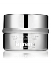 While stress can affect your central nervous system and overall health in general, it also can take a toll on your skins appearance. Skin under stress often looks, dry, devitalized, dull and wrinkled.Anti-Aging Stress Cream, a cellular anti-wrinkle complex, is designed to immediately lessen the appearance of deeper lines and wrinkles. It is enhanced with a natural mushroom complex and ultra active plant extracts for a firming and lifting effect. Delivered in a moisturizing, non-irritating base, Anti-Aging Stress Cream contributes to a rebuilding and revitalization of the dermal matrix and also contains La Prairies exclusive Cellular Complex, which helps stimulate the skins natural repair process, moisturizing and energizing with nutrients that encourage optimal functioning.The Benefits: - An Herbal Complex, including the natural relaxant Valerian Root extract and other active plant extracts, helps block muscle contractions to improve the appearance of lines, wrinkles, and expression lines. - Helps improves skins natural firmness and elasticity creating an overall lifted appearance. - A natural mushroom complex boosts natural synthesis of collagen, elastin and hyaluronic acid, while also helping to protect collagen fibers. - Improves skins hydration, moisture content and cushion. While stress can affect your central nervous system and overall health in general, it also can take a toll on your skins appearance. Skin under stress often looks, dry, devitalized, dull and wrinkled.Anti-Aging Stress Cream, a cellular anti-wrinkle complex, is designed to immediately lessen the appearance of deeper lines and wrinkles. It is enhanced with a natural mushroom complex and ultra active plant extracts for a firming and lifting effect. Delivered in a moisturizing, non-irritating base, Anti-Aging Stress Cream contributes to a rebuilding and revitalization of the dermal matrix and also contains La Prairies exclusive Cellular Complex, which helps stimulate the skins natural repair process, moisturizing and energizing with nutrients that encourage optimal functioning.The Benefits: - An Herbal Complex, including the natural relaxant Valerian Root extract and other active plant extracts, helps block muscle contractions to improve the appearance of lines, wrinkles, and expression lines. - Helps improves skins natural firmness and elasticity creating an overall lifted appearance. - A natural mushroom complex boosts natural synthesis of collagen, elastin and hyaluronic acid, while also helping to protect collagen fibers. - Improves skins hydration, moisture content and cushion.