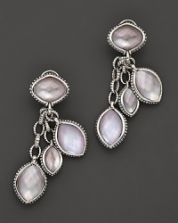 Glimmering doublets of pink mother-of-pearl shine from caviar sterling silver settings. Glimmering doublets of pink mother-of-pearl shine from caviar sterling silver settings.