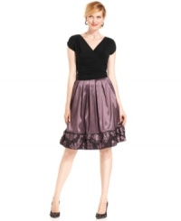 SL Fashions' dress is party-ready with ruching, a full pleated skirt and pretty applique detail at the hem. SL Fashions' dress is party-ready with ruching, a full pleated skirt and pretty applique detail at the hem.