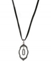 Inner beauty. This leather necklace from Lucky Brand has a pendant crafted from silver-tone mixed metal, with semi-precious lapis and glass accents. Inside the larger version lies a smaller piece for added style. Approximate length: 32 inches. Approximate drop: 2-1/2 inches.