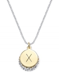 Letter perfection. This sterling silver necklace holds a pendant set in 14k gold and sterling silver plated topped with an X and adorned with crystal for a stunning statement. Approximate length: 18 inches. Approximate drop: 7/8 inch. Approximate drop width: 5/8 inch. Letter perfection. This sterling silver necklace holds a pendant set in 14k gold and sterling silver plated topped with an X and adorned with crystal for a stunning statement. Approximate length: 18 inches. Approximate drop: 7/8 inch. Approximate drop width: 5/8 inch.